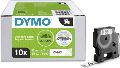 DYMO D1 Schriftbandkassette schwarz/weiß, 19 mm x 7 m, 10er