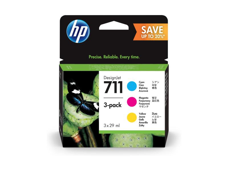 HP 711 | Combopack 3er Set HP Tintenpatronen, cyan, magenta und gelb