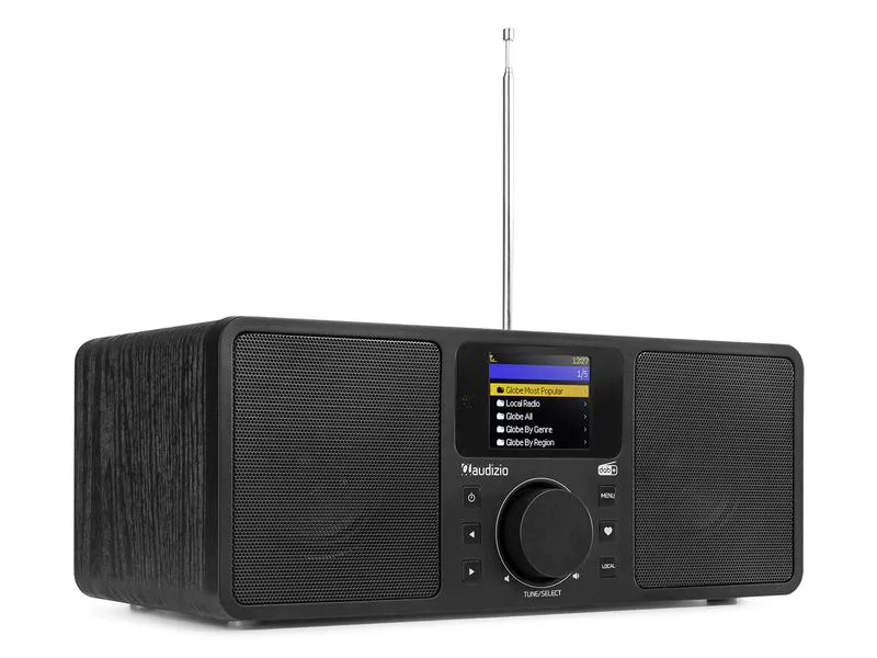 Audizio Internet Radio Rome Schwarz, Radio Tuner: Internetradio, DAB+, FM, Stromversorgung: Netzbetrieb, Farbe: Schwarz, Ausstattung: Weckfunktion, Bluetooth, WLAN, Typ: Tischradio