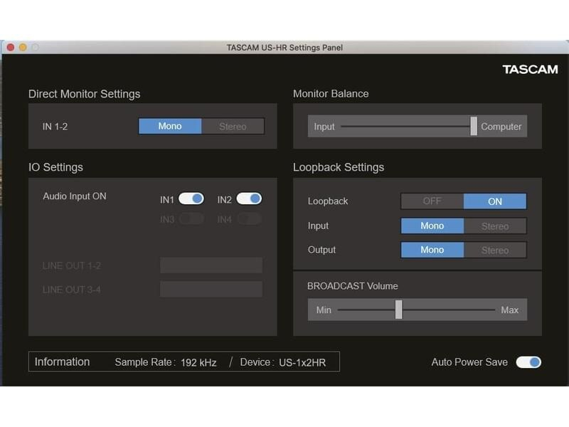 Tascam Audio Interface US-1x2HR, Mic-/Linekanäle: 2, Abtastrate: 192 kHz, Samplingtiefe: 24 bit