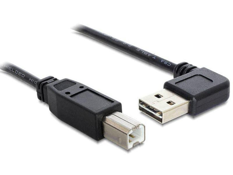 DeLock Easy USB2.0 Kabel, A - B, 3m, SW, gew., Typ: Anschlusskabel, Steckertyp Seite A: USB-A Stecker, Farbe: Schwarz, Steckertyp Seite B: USB-B Stecker, USB Standard: 2.0, Winkelstecker: Einseitig gewinkelt, Länge: 3 m, Besondere Eigenschaften: USB-A be