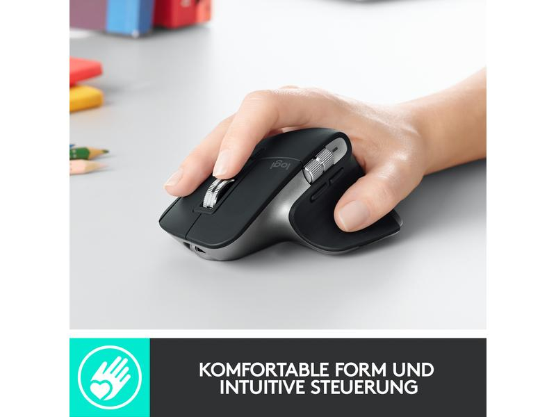 Logitech Maus MX Master 3 for Mac, Maus-Typ: Standard, Maus Features: Seitliches Scrollrad, Scrollrad, Daumentaste, Bedienungsseite: Rechtshänder, Farbe: Graphit, Verbindungsart: Kabellos, Schnittstelle: Bluetooth