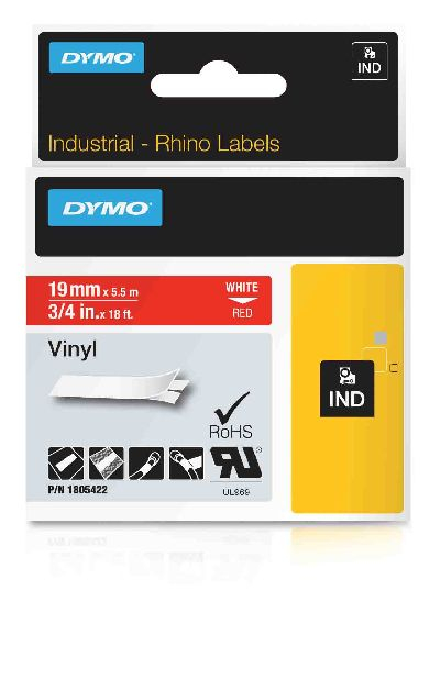 RHINOPRO VINYL LABELS RhinoPro farbige Vinylbänder, weiß auf rot, 19mm x 5,5m  NMS ML