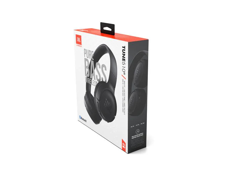 JBL Wireless On-Ear-Kopfhörer TUNE 510 BT Schwarz, Farbe: Schwarz, Kopfhörer Ausstattung: Sprachsteuerung, On-Ear-Regler, Verbindungsmöglichkeiten: Bluetooth, Einsatzbereich: Lifestyle, Impedanz: 32 ?, Kopfhörer Trageform: On-Ear