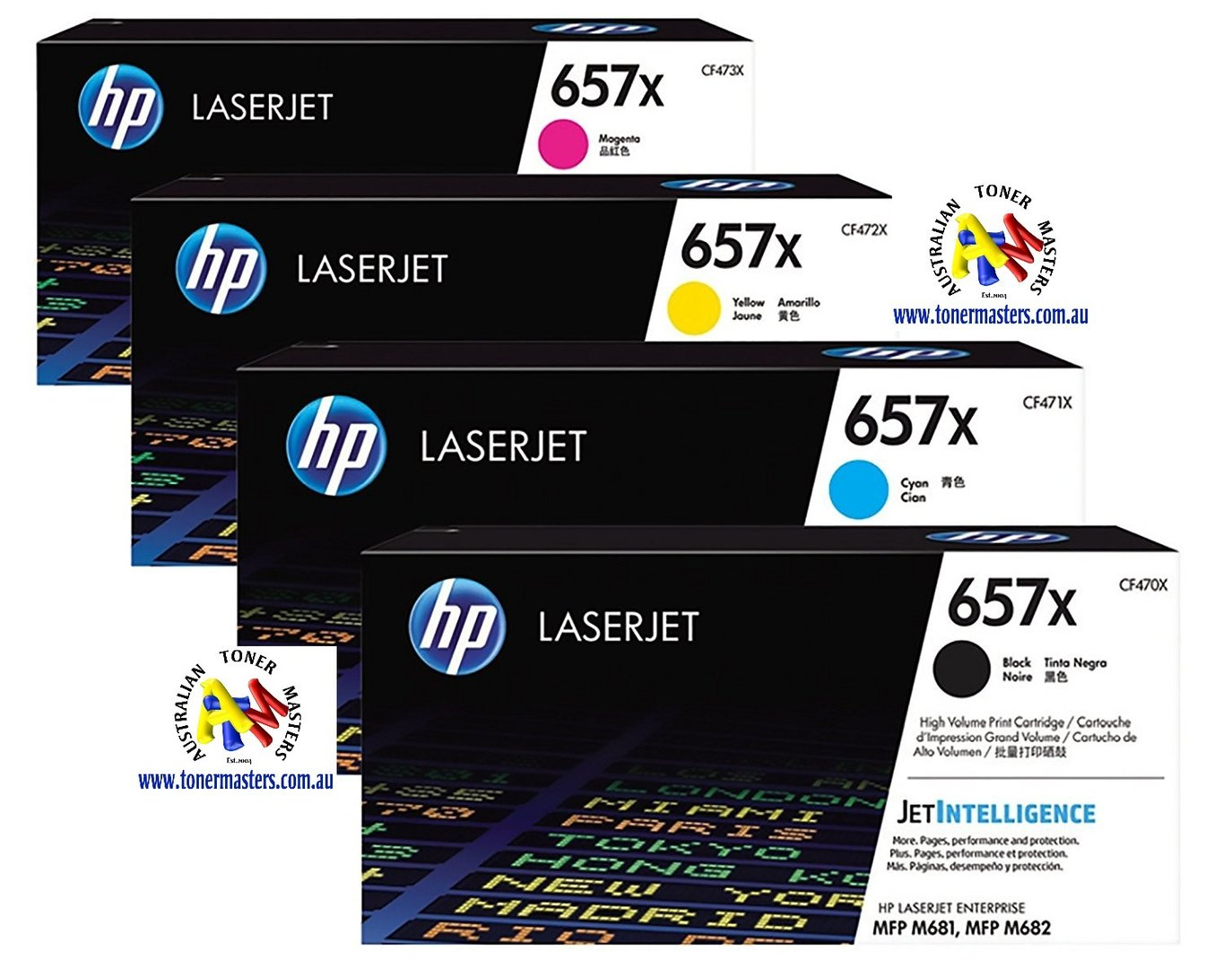 HP 657X | Combopack 4er Set HP Tonerkassetten, schwarz, cyan, magenta und gelb