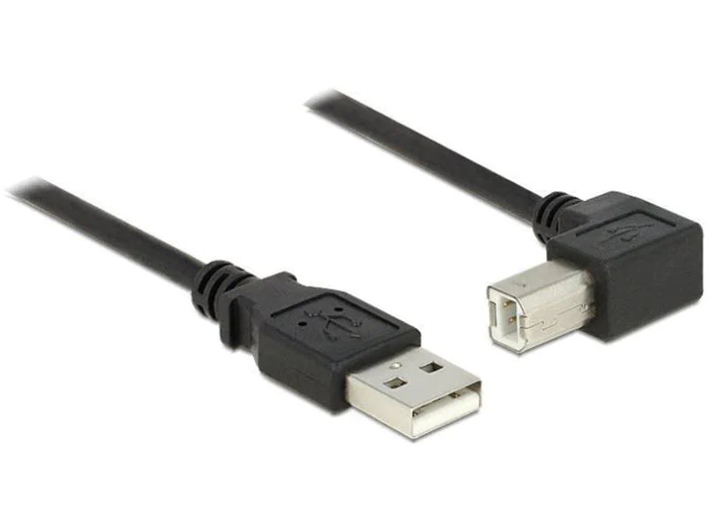 DeLock USB2.0 Kabel, A - B, 3m, SW, gew., Typ: Anschlusskabel, Steckertyp Seite A: USB-A Stecker, Farbe: Schwarz, Steckertyp Seite B: USB-B Stecker, USB Standard: 2.0, Winkelstecker: Einseitig gewinkelt, Länge: 3 m, Besondere Eigenschaften: Keine