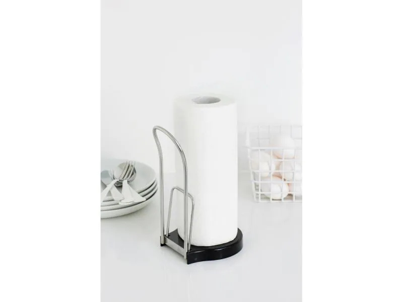 Brabantia Küchenrollenhalter Schwarz Silber, Farbe: Schwarz; Silber, Material: Kunststoff, Höhe: 22 cm, Rollenfixierer verhindert ein versehentliches Abrollen des Papiers