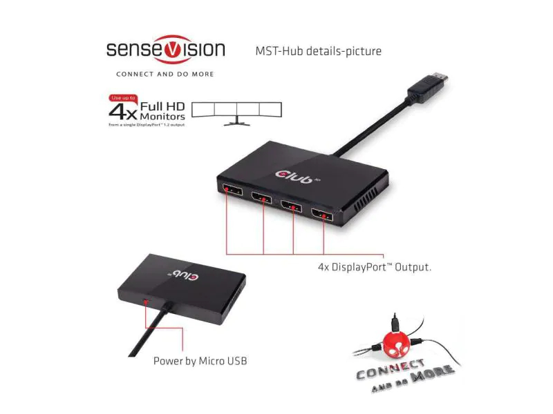 Club 3D Adapter CSV-6400 MST Hub DisplayPort 1.2, Kabeltyp: Adapter, Videoanschluss Seite A: DisplayPort, Videoanschluss Seite B: DisplayPort