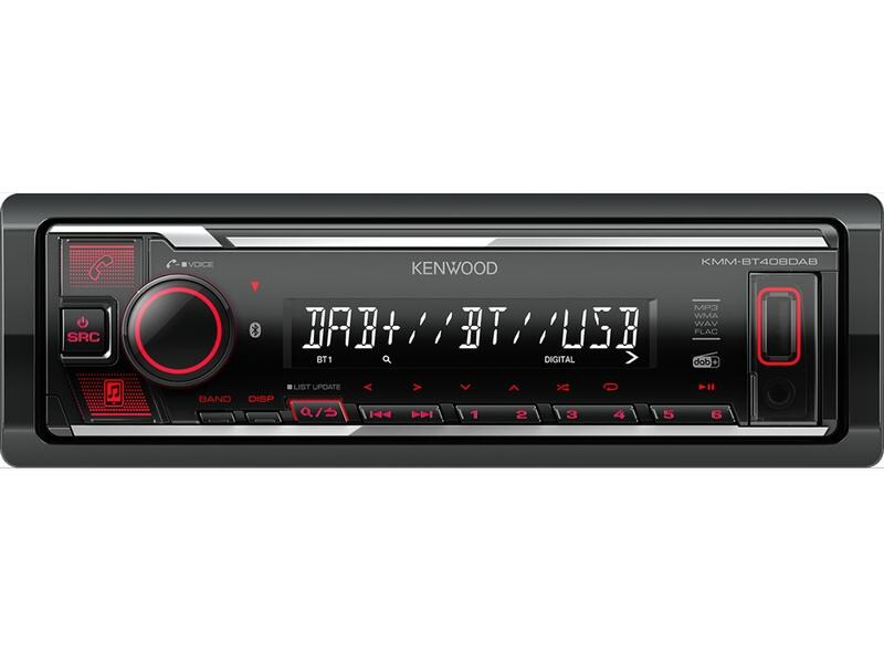 Kenwood Autoradio KMM-BT408DAB, 1 DIN, Verbindungsmöglichkeiten: Bluetooth, Optisches Laufwerk: Kein optisches Laufwerk, Radio Tuner: DAB, FM, DAB+, GPS: Nein, Frontanschlüsse: 1x USB 2.0, AUX-Eingang, Bluetooth: Ja