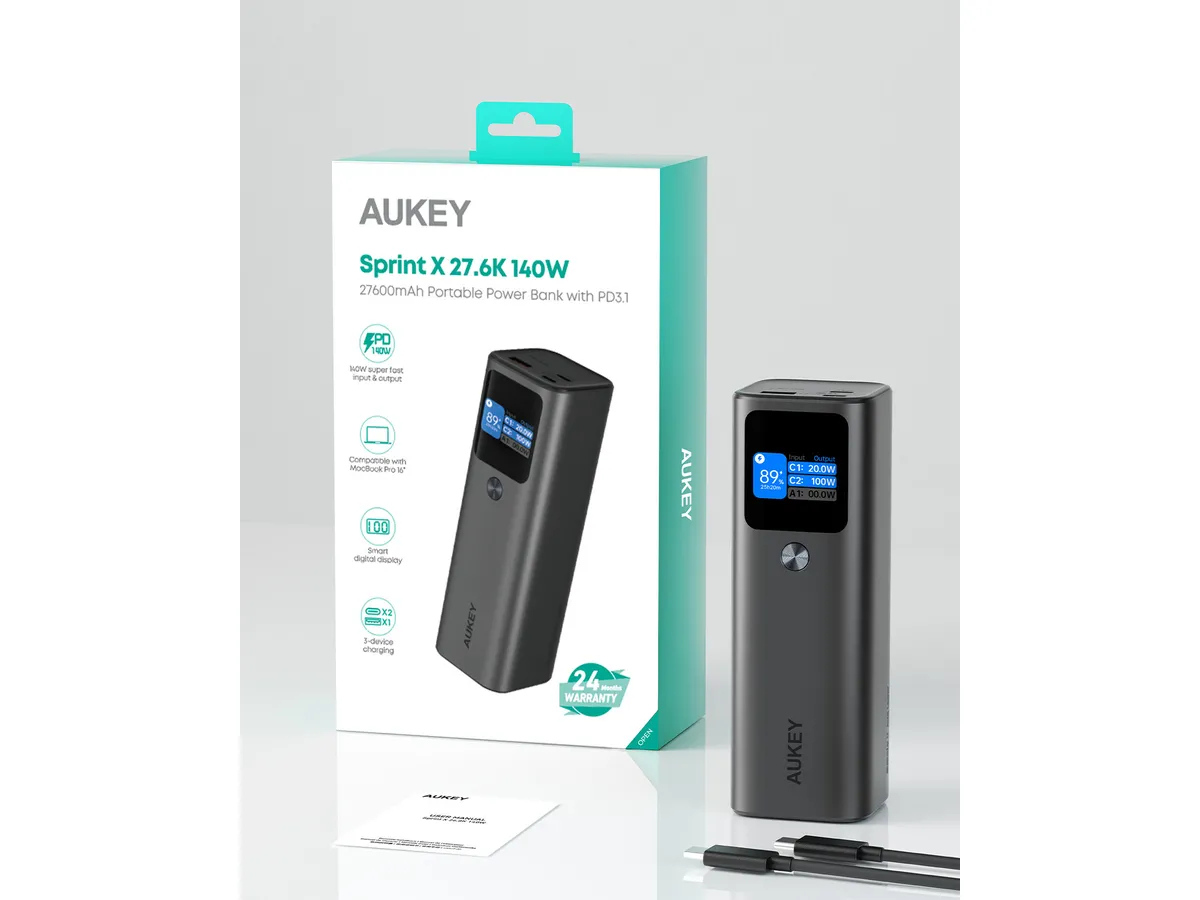 AUKEY SprintX 27600mAh Portable PB PB-Y45 140W PD 3.1, Black