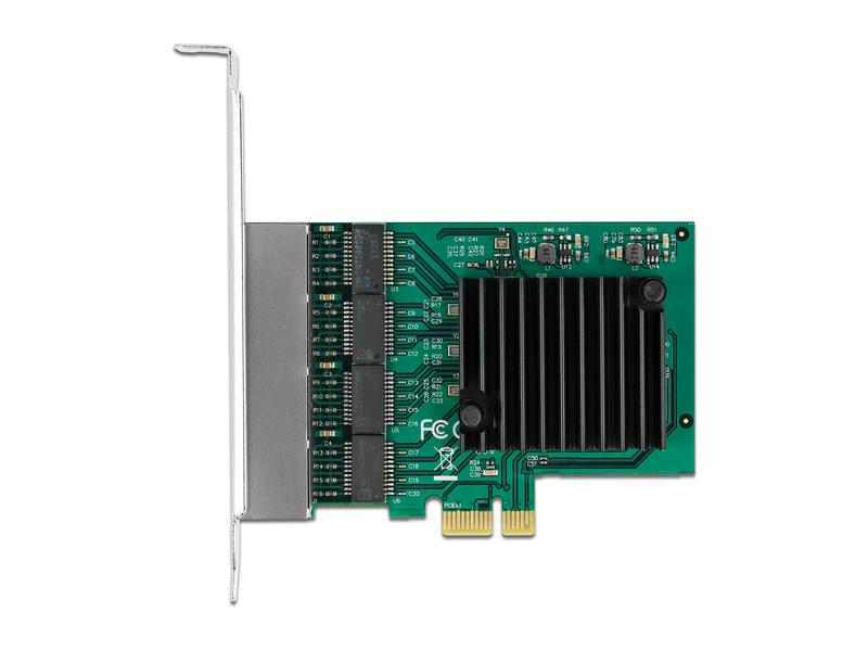 Delock Netzwerkkarte 4x 1Gbps, RTL8111 PCI-Express x1, Schnittstellen: RJ-45 (Ethernet), Schnittstellengeschwindigkeit: 10/100/1000 Mbit/s, Formfaktor: Low-Profile, Full-Height, Anwendungsbereich: Home, Small/Medium Business, Anschlussart: PCI-Express x1