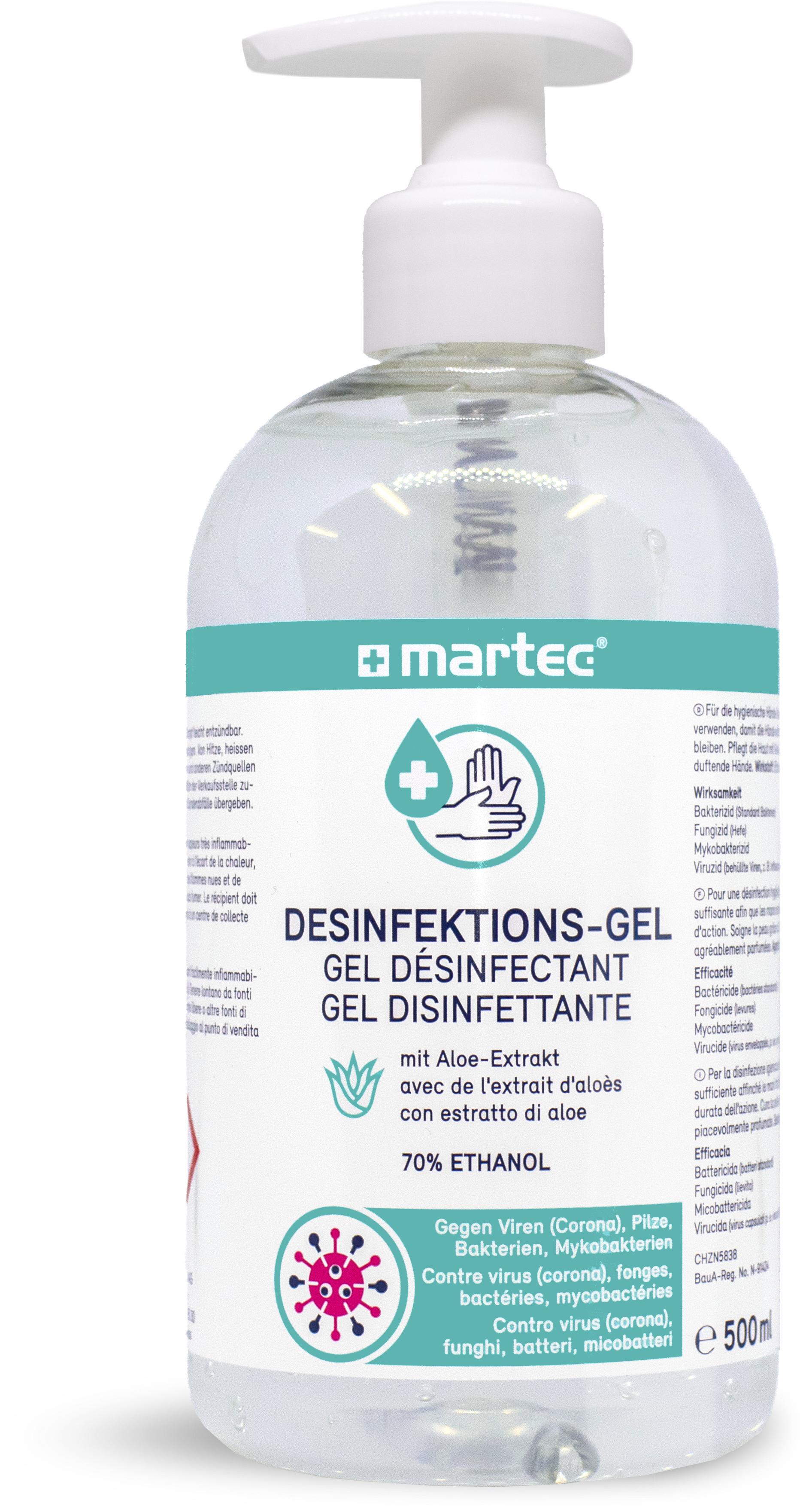 MARTEC Desinfektionsmittel 500ml 33051 Handgel, mit Aloe-Vera