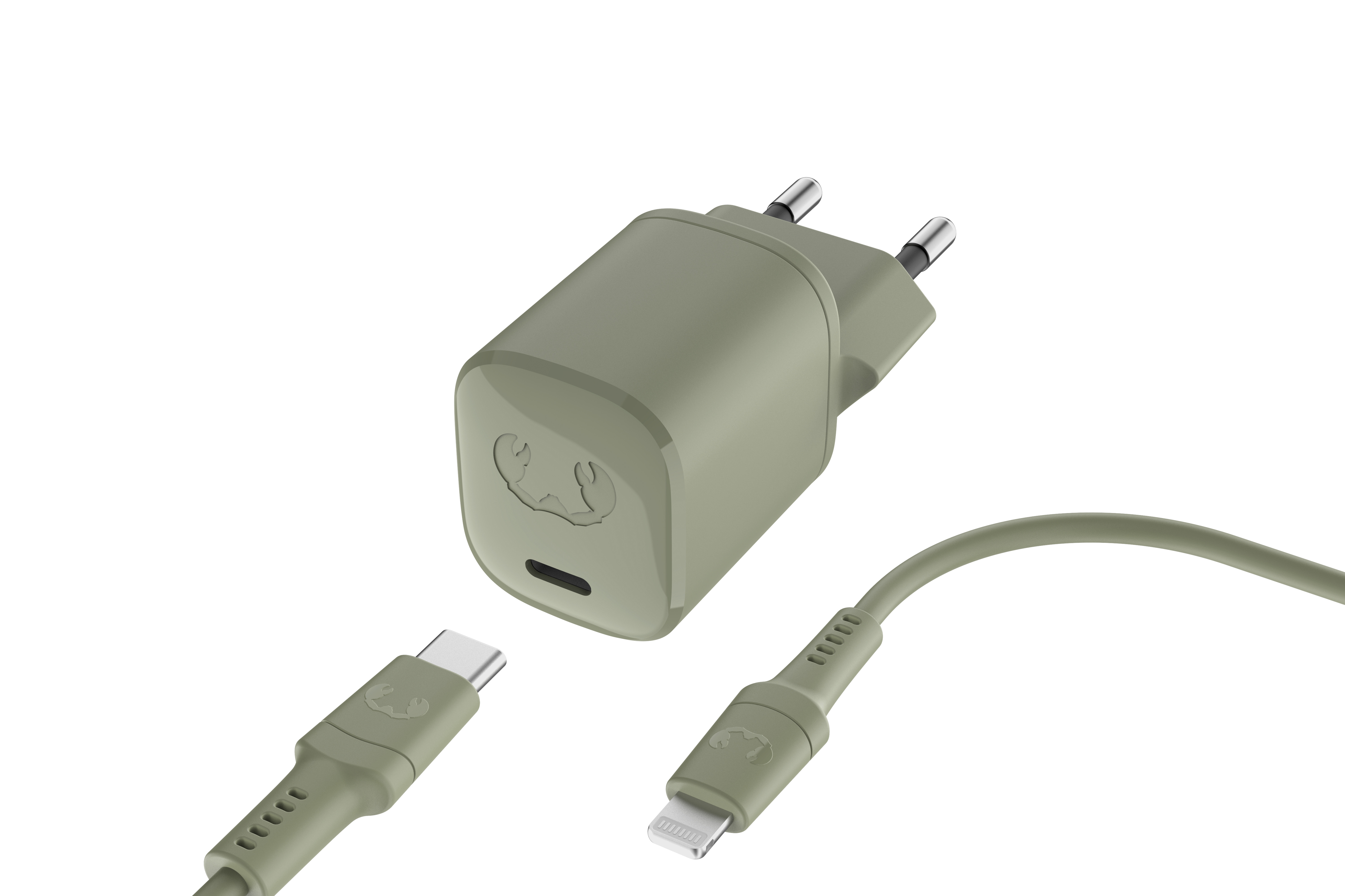 FRESH'N REBEL Charger USB-C PD Dried Green 2WCL20DG + Lightning Cable 1.5m 20W