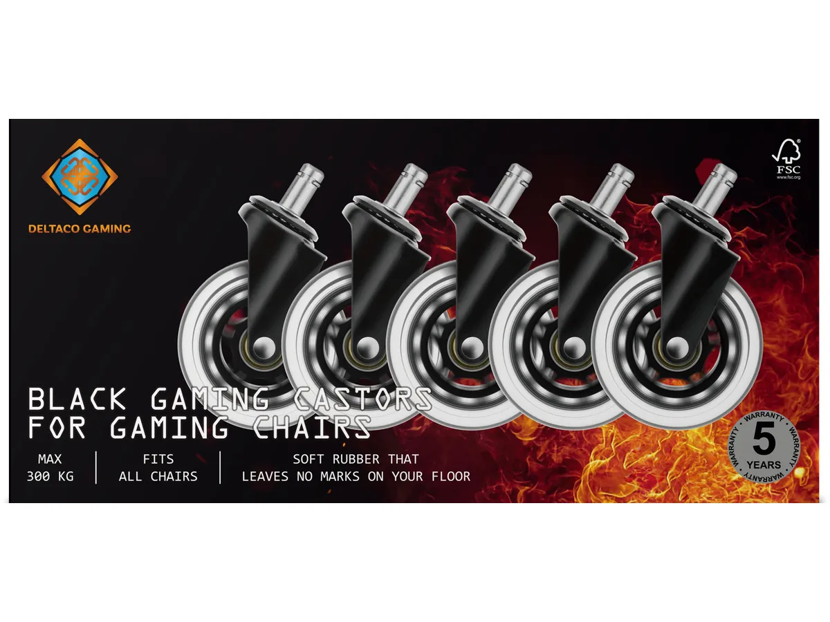 DELTACO Casters, Wheels, 5-pack GAM-157 Dark Line