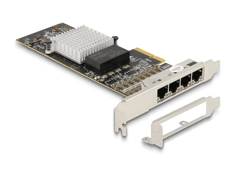 Delock Netzwerkkarte 4xRJ45 Gigabit PCI-Express x4, Schnittstellen: RJ-45 (1000Mbps), Schnittstellengeschwindigkeit: 10/100/1000 Mbit/s, Formfaktor: Full-Height, Low-Profile, Anschlussart: PCI-Express x4, Anwendungsbereich: Home