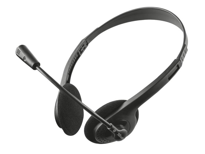 Trust Headset Primo Headset, Mikrofon Eigenschaften: Keine speziellen Eigenschaften, Trageform: On-Ear, Verbindung zum Endgerät: Klinke, Trageweise: Duo, Tragestil: Überkopfbügel, Farbe: Schwarz