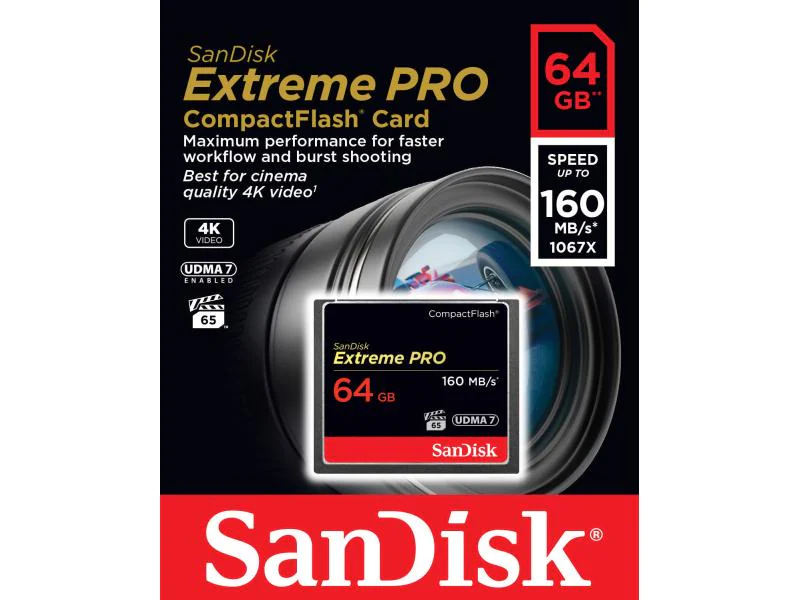 CF Card 64GB SanDisk Extreme Pro 1067x, lesen/schreiben 160MB/sec, UDMA7