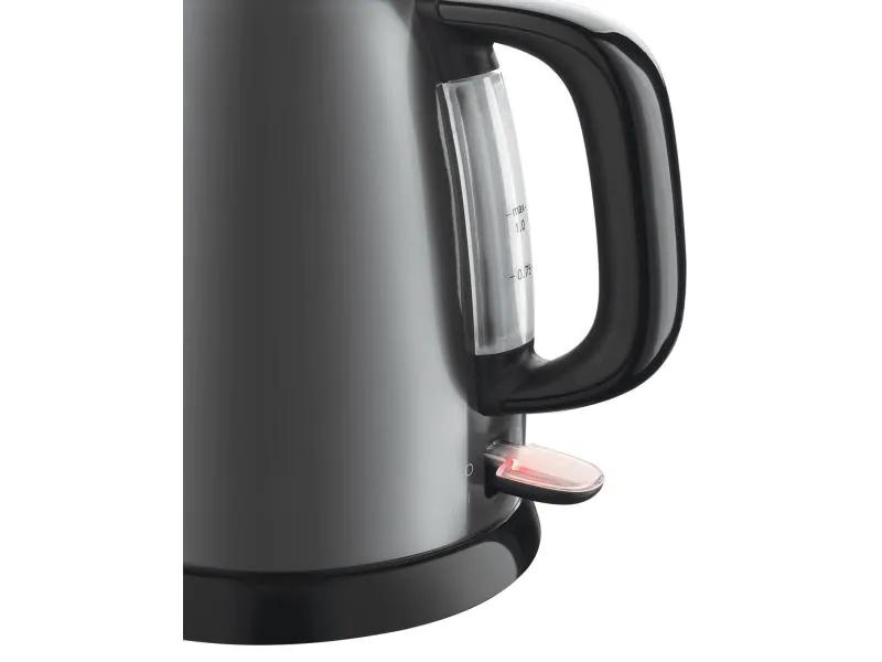 Russell Hobbs Wasserkocher 24993-70 Colours Plus 1 l, Grau, Farbe: Grau, Leistungsaufnahme Betrieb: 2400 W, Material: Edelstahl; Kunststoff, Füllmenge: 1 l, Ausstattung: 360 Grad Sockel; Kontrolleuchten; Deckelverriegelung; Wasserstandsanzeige; Kalkfilte