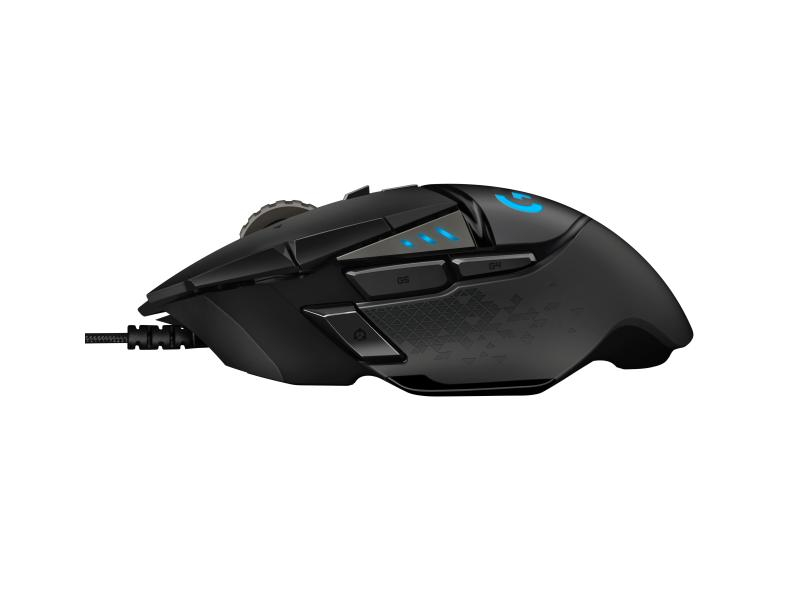 Logitech Gaming-Maus G502 HERO, Maus-Typ: Gaming, Bedienungsseite: Rechtshänder, Maus Features: Daumentaste; Scrollrad; Beleuchtung; Herausnehmbare Gewichte; Umschaltbare DPI-Auflösung, Farbe: Schwarz, Verbindungsart: Verkabelt, Schnittstelle: USB