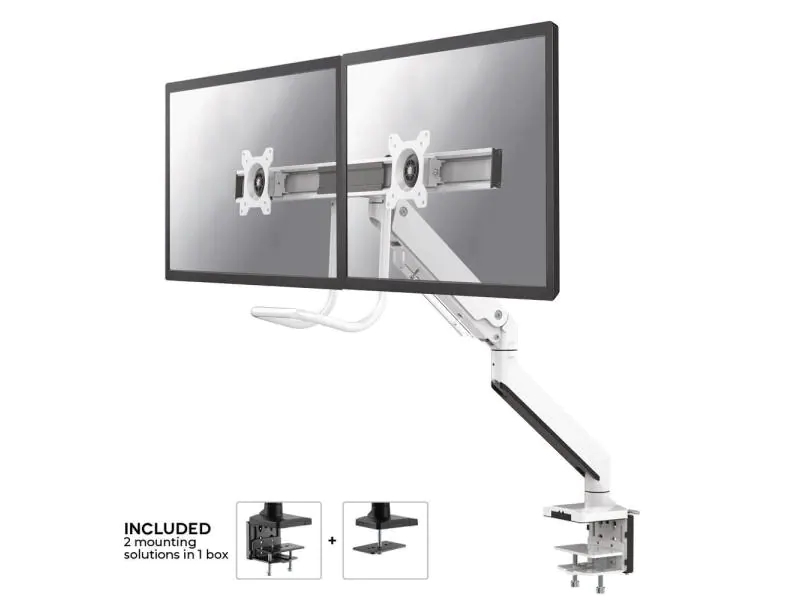 NewStar TV-/Display-Standfuss NM-D775DXWHITE Weiss, Höhenverstellbar, Maximale Bildschirmgrösse: 32 ", Farbe: Weiss, Vesa Halterung: 75x75 mm; 100x100 mm, Maximale Tragkraft: 8 kg, Anzahl Bildschirme: 2