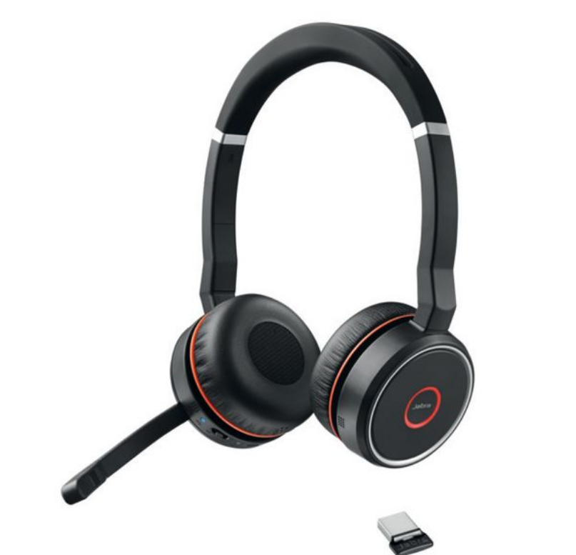 Jabra Evolve 75 MS Duo inkl. Link 370/ (Überkopfbügel)/ Active Noice Cancelation, USB Anschluss via Dongle, mit Mute-Taste, Rufannahme- und Beendigungstaste+ Lautstärke-Regler, Bluetooth, Busylight integr., bis zu 15 Std. Gesprächszeit, Zertifiziert f