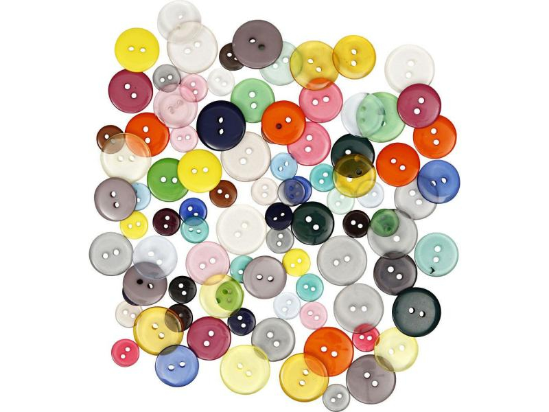Creativ Company Knöpfe-Mix 12 + 18 + 20 mm 100 Stück, Farbe: Mehrfarbig