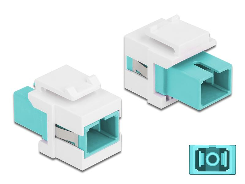 Delock Keystone-Modul SC Buchse zu SC Buchse Aqua / Weiss, Modultyp: Keystone, Anschluss Front: Buchse SC, Anschluss Rück: Buchse SC, Medientyp: Keystone, Schirmung: Nein, Farbe: Weiss, Aqua