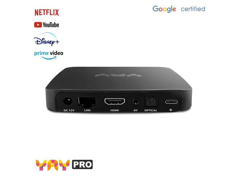 VU+ YAY GO PRO, Speichererweiterungs-Typ: Kein, Max. Auflösung: 3840 x 2160 (Ultra HD 4K), Schnittstellen: HDMI, RJ-45 (LAN), Toslink, USB, USB Typ C, 3,5 mm Klinke, Bluetooth, LAN: Ja, Bluetooth: Ja, WLAN: Nein