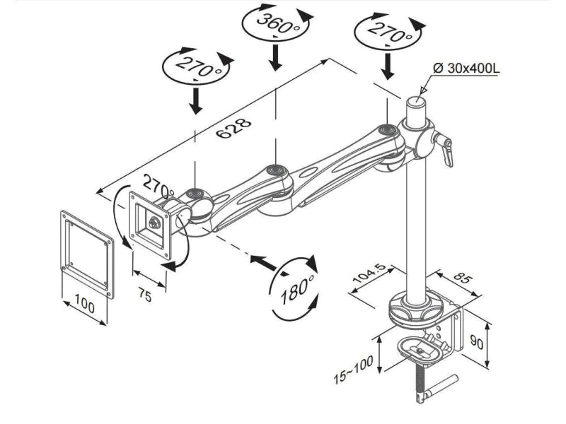 FPMA-D930 10-24" NewStar Flatscreen Desk Mount (clamp)  Silver