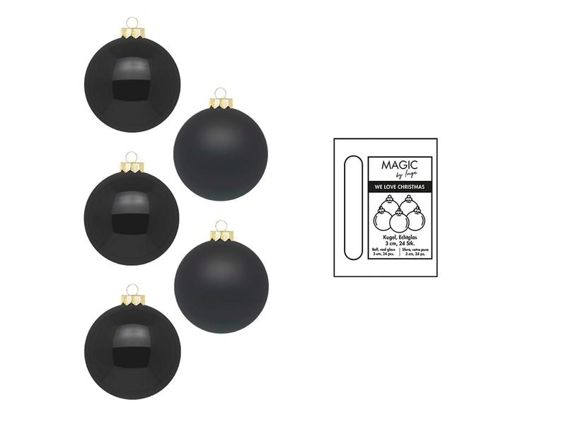 INGES CHRISTMAS DECOR Weihnachtskugel Ebony Black Ø 3 cm 24 Stück, Verpackungseinheit: 24 Stück, Detailfarbe: Schwarz, Produkttyp: Weihnachtskugel, Detailmaterial: Glas, Grundmaterial: Glas