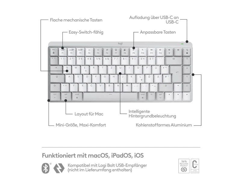 Logitech Tastatur MX Mechanical Mini for Mac pale grey