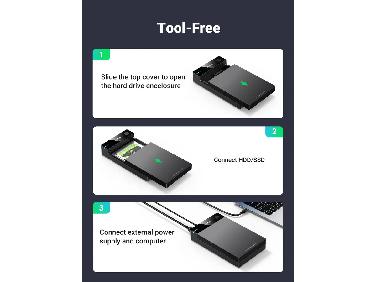UGREEN SATA Hard Driver Enclosure 50422 (BB) USB 3.0 B to 3.5,2.5