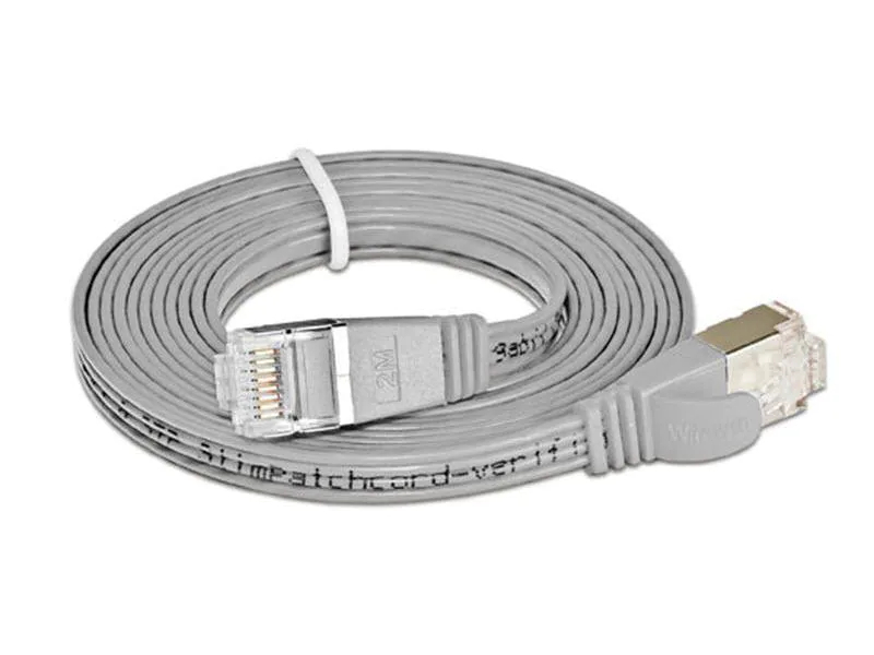 Wirewin Slimpatchkabel Cat 6, STP, 2 m, Grau, Farbe: Grau, Form: Flach, Zusatzfunktionen: Mit Klinkenschutz, Längenaufdruck auf Stecker, Länge: 2 m, Anschlüsse LAN: RJ45 - RJ45, Produkttyp: Slimpatchkabel