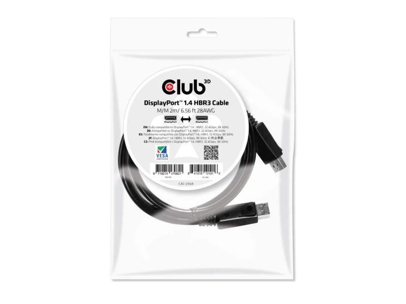 Club 3D Kabel HBR3 DisplayPort - DisplayPort, 2 m, Kabeltyp: Anschlusskabel, Videoanschluss Seite A: DisplayPort, Videoanschluss Seite B: DisplayPort, Farbe: Schwarz, Länge: 2 m