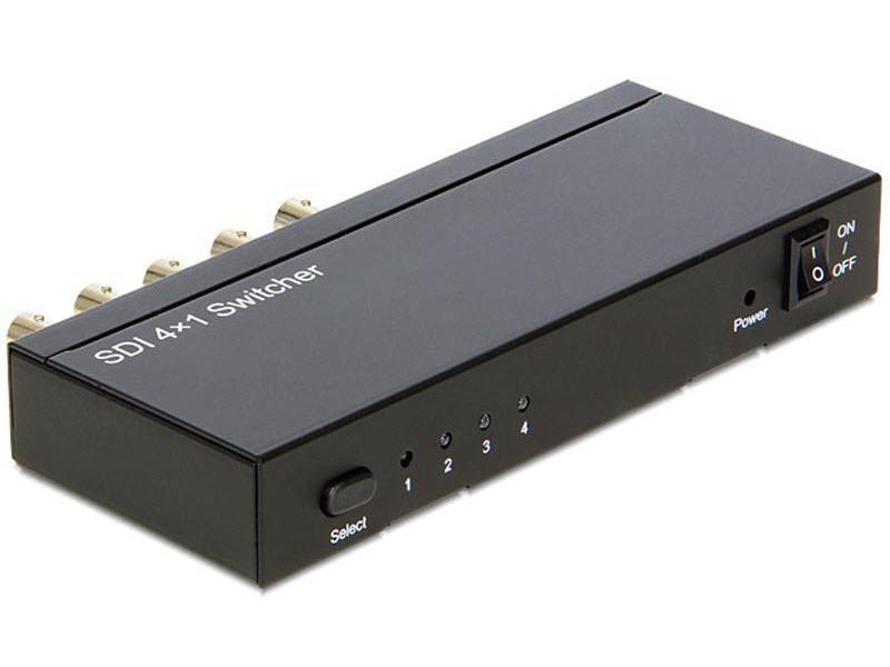 Delock Switchbox 3GI-SDI, 4 Port, 4 in - 1 out, Bedienungsart: Tasten, Anzahl Eingänge: 4 ×, Steckertyp Seite A: BNC, Anzahl Ausgänge: 1 ×, Steckertyp Seite B: BNC