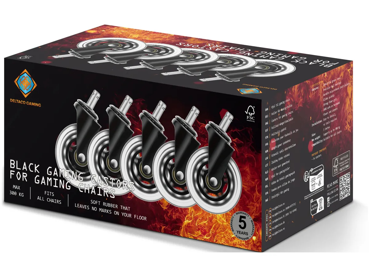 DELTACO Casters, Wheels, 5-pack GAM-157 Dark Line