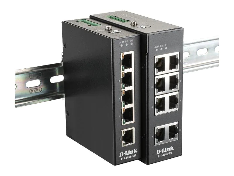 D-Link 5 Port Rail Switch DIS-100E-5W, Montage Switch: DIN-Rail; Wand, SFP Anschlüsse: 0 ×, SFP+ Anschlüsse: 0 ×, Switch Management: Unmanaged, QSFP+ Anschlüsse: 0 ×, RJ-45 Anschlüsse: 5 ×, RJ-45 Geschwindigkeit: 10/100 Mbit/s, Anzahl PoE Ports: 0