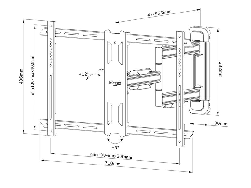 Wandhalterung 100x100 - 600x400mm 45kg 40-70" voll beweglich schwarz