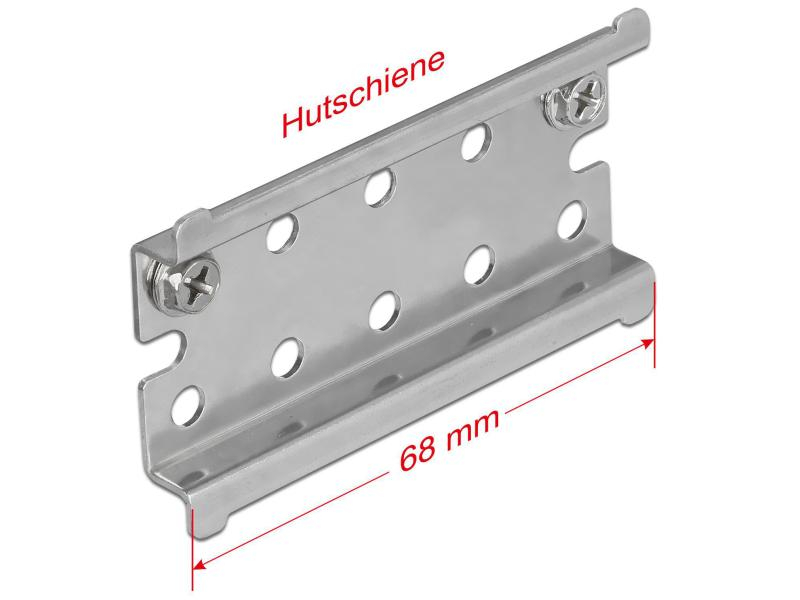 Delock Halterung Hutschiene mit Endanschlag zur Wandmontage, Kompatibel zu: 35 mm Hutschiene, Zubehörtyp: Befestigung