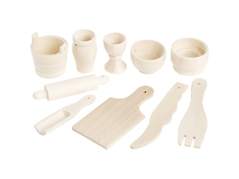 Creativ Company Mini-Utensilien Küche Stück, Farbe: Hellbraun, Material: Holz, Verpackungseinheit: 10 Stück, Motiv: Küche, Anlass: Universal