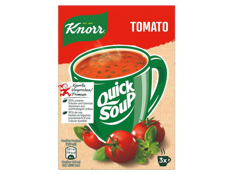 Knorr Quick Soup Tomato 3 Portionen, Produkttyp: Instantsuppen, Ernährungsweise: keine Angabe, Packungsgrösse: 56 g, Fairtrade: Nein, Bio: Nein, Natürlich Leben: Keine Besonderheiten