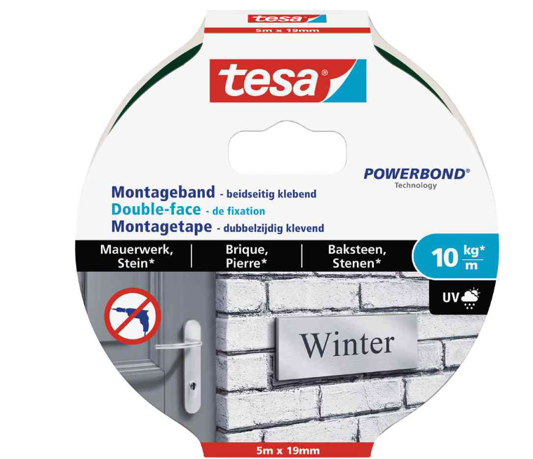 tesa Powerbond Montageband für Mauerwerk, 19 mm x 5,0 m