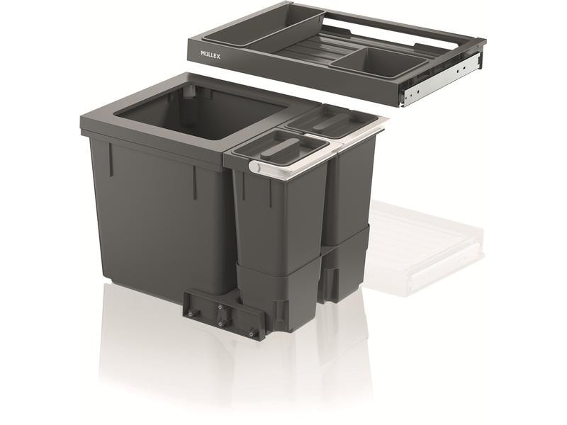 Müllex Abfallsystem X-LINE System X55 M5 Premium, Fassungsvermögen: 47 l, Anzahl Behälter: 6, Material: Kunststoff, Form: Quadratisch, Detailfarbe: Elfenbein, Anthrazit