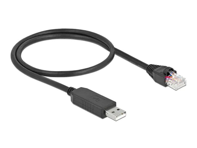 Delock Anschlusskabel USB-A zu RS-232 RJ45, 50 cm, Datenanschluss Seite B: RJ-45, Anzahl Ports: 1, Schnittstelle Hardware: USB 2.0, Formfaktor: Extern