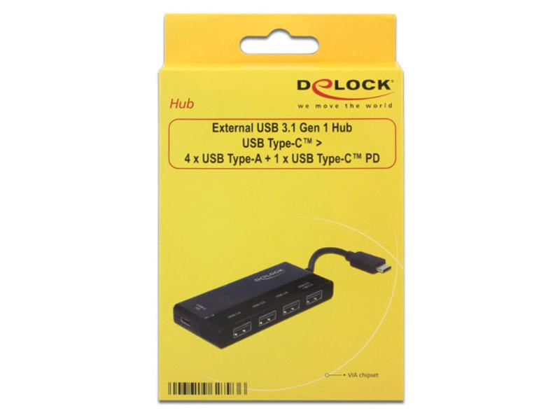 DeLock USB-Hub 62793, Stromversorgung: Netzteil, Anzahl Ports: 4, Farbe: Schwarz, USB Standard: 3.0, Chipsatz: VIA VL813