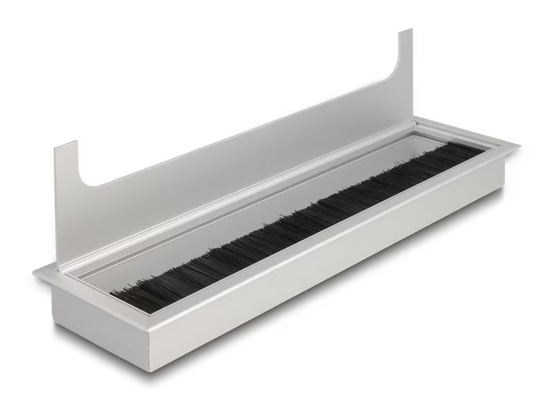 Delock Einbaurahmen für Tisch mit Bürste 280x80x28mm, Silber, Zubehörtyp Steckerleisten: Einbaurahmen